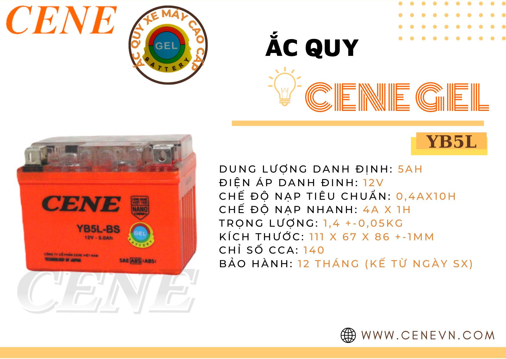  ẮC QUY XE MÁY CENE GEL 