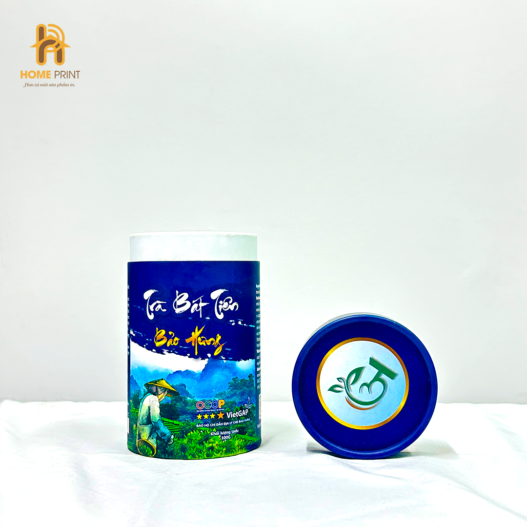 Hộp Giấy Trụ Tròn Đựng Trà Bát Tiên Bảo Hưng