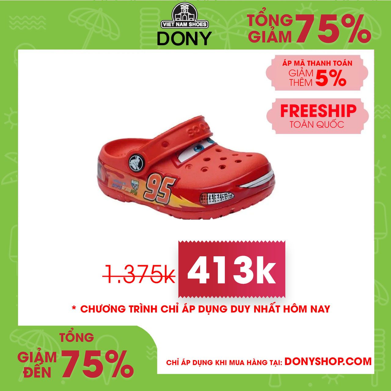 Dép sục trẻ em Crocs Car Lightning Mcqueen