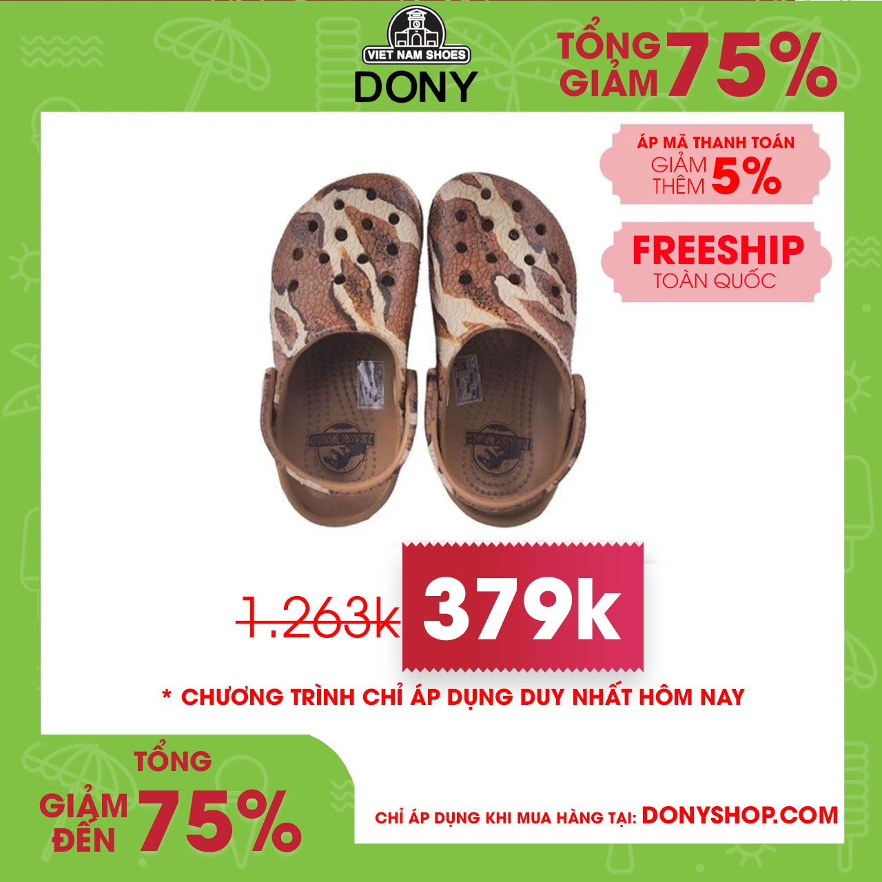 Dép sục trẻ em Crocs Classic Jurassic siêu đẹp dễ thương thoáng khí ôm chân chống trơn trượt cho bé