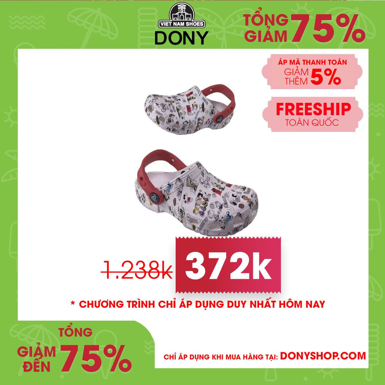 Dép sục trẻ em Crocs Classic Peanuts siêu đẹp dễ thương thoáng khí ôm chân chống trơn trượt