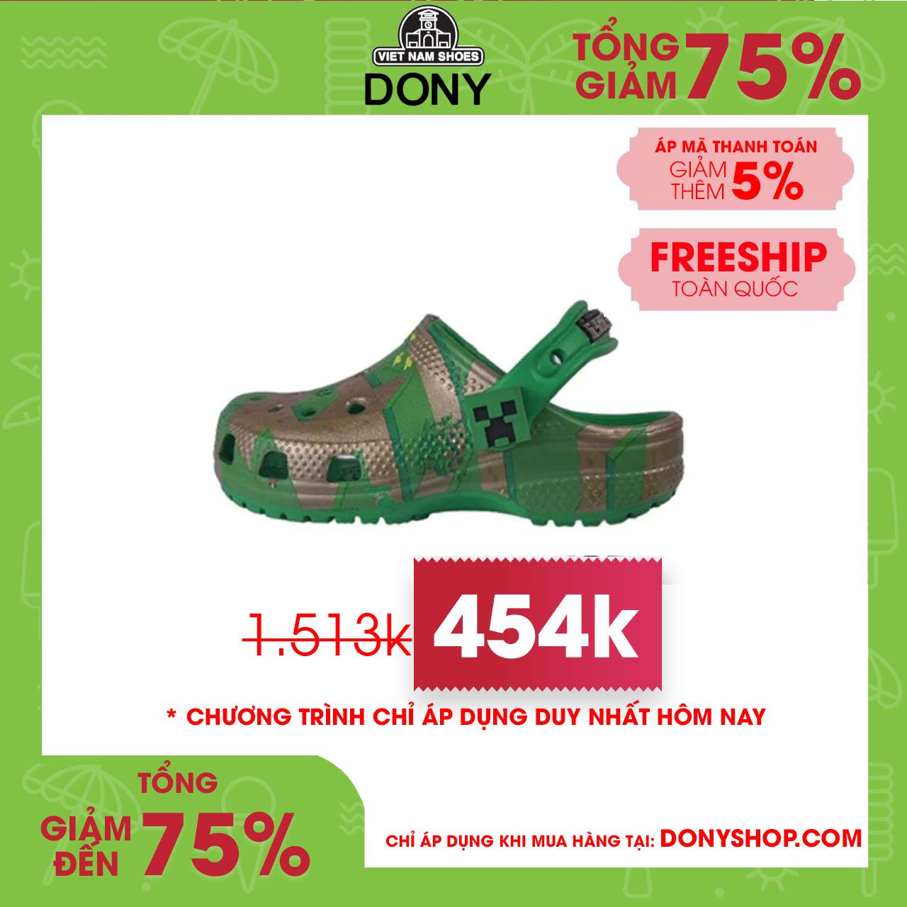 Dép Trẻ em Nhựa Crocs Classic Minecarft đặc biệt