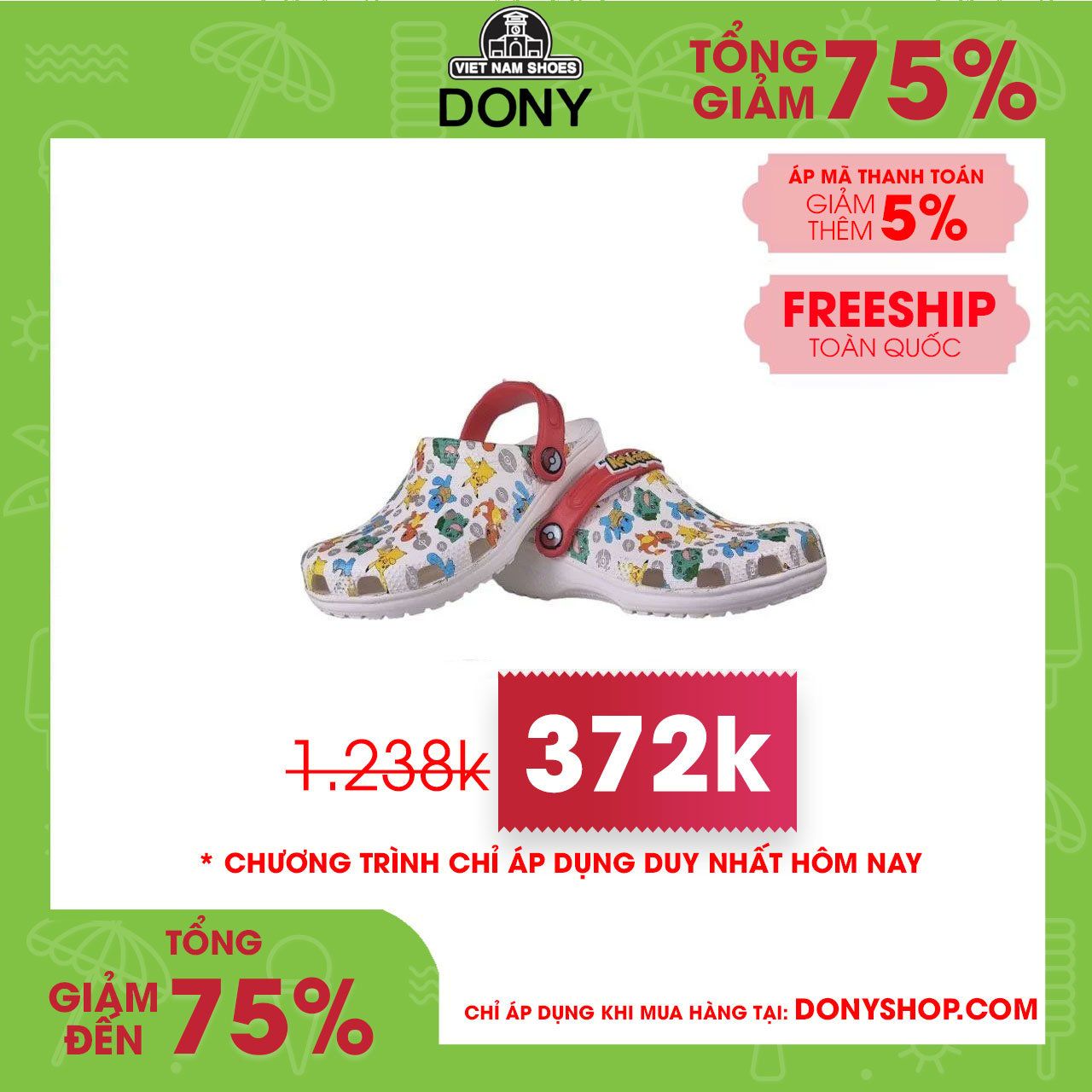 Dép sục trẻ em Crocs Classic Pokemon siêu đẹp dễ thương thoáng khí ôm chân chống trơn trượt cho bé