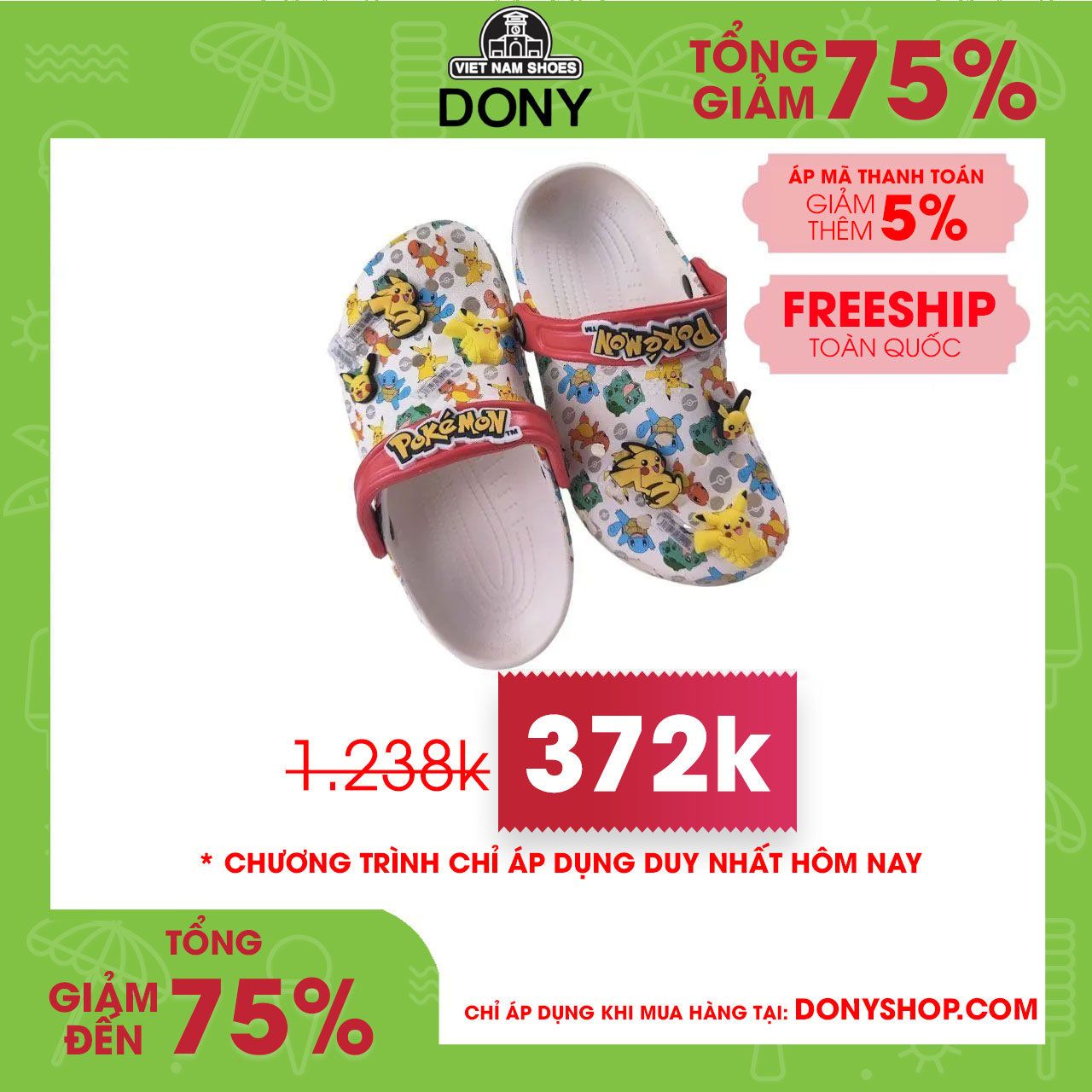 Dép sục trẻ em Crocs Classic Pokemon siêu đẹp dễ thương thoáng khí ôm chân chống trơn trượt cho bé