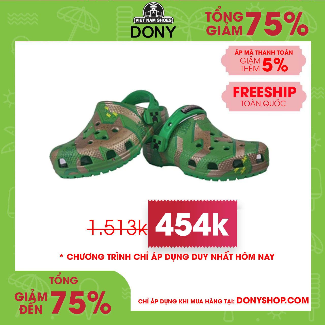 Dép Trẻ em Nhựa Crocs Classic Minecarft đặc biệt