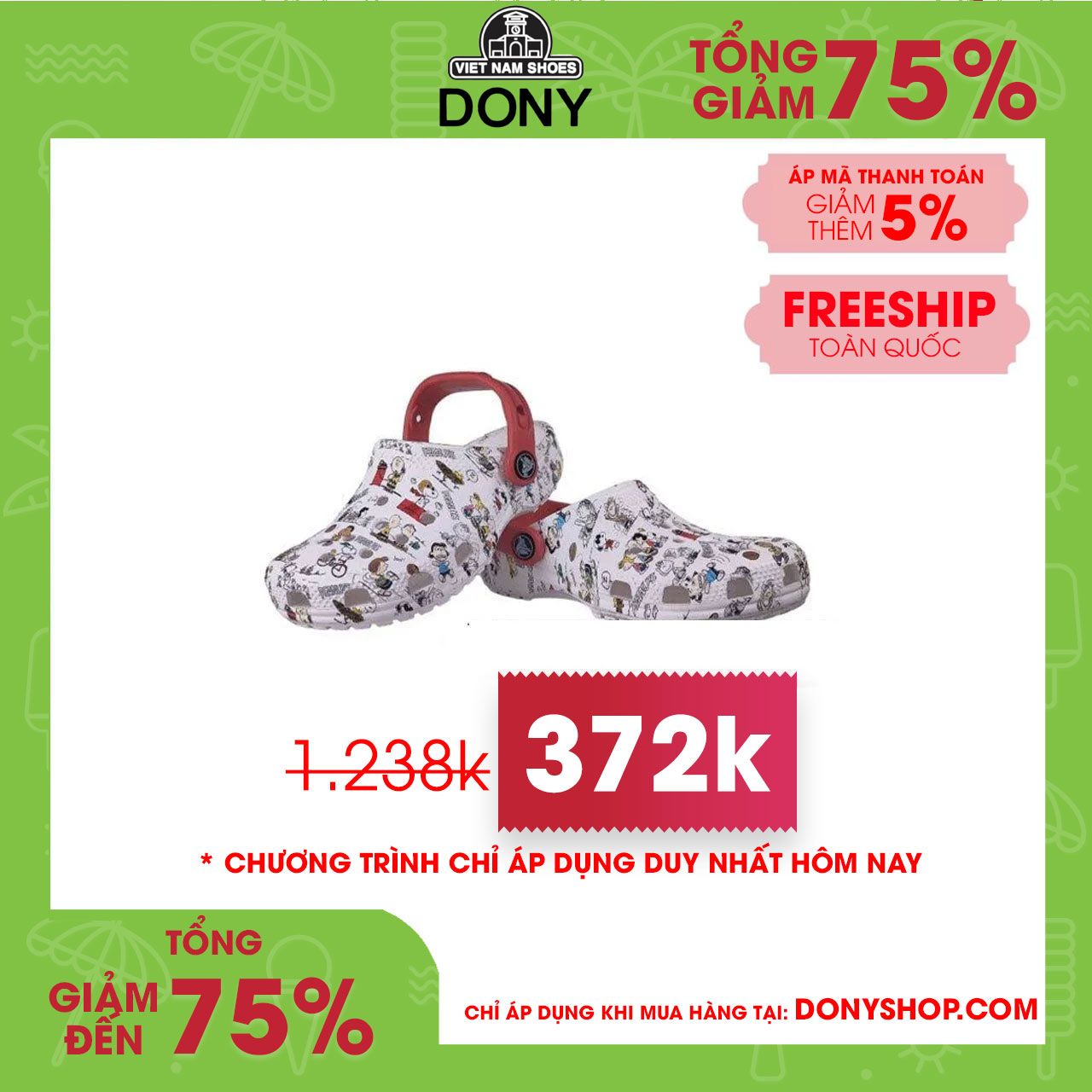 Dép sục trẻ em Crocs Classic Peanuts siêu đẹp dễ thương thoáng khí ôm chân chống trơn trượt