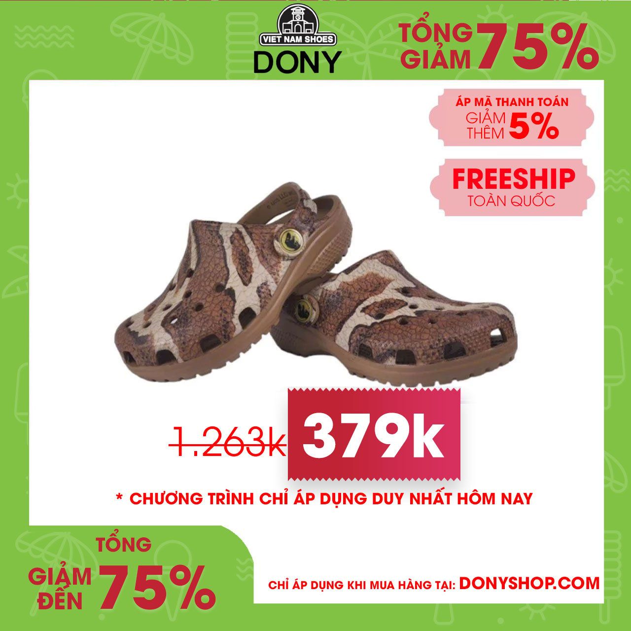 Dép sục trẻ em Crocs Classic Jurassic siêu đẹp dễ thương thoáng khí ôm chân chống trơn trượt cho bé