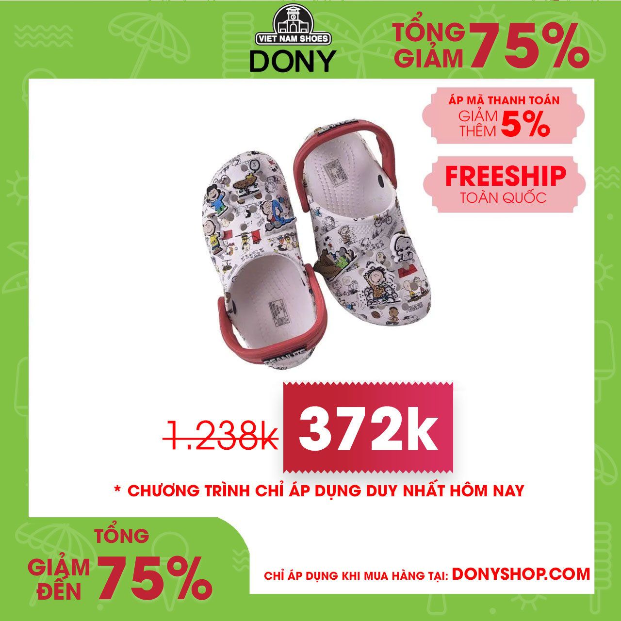 Dép sục trẻ em Crocs Classic Peanuts siêu đẹp dễ thương thoáng khí ôm chân chống trơn trượt