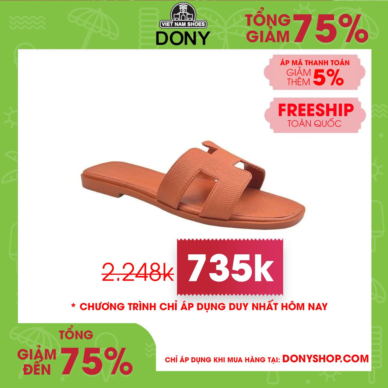 Dép Nữ Sandal Da Hermes Oran