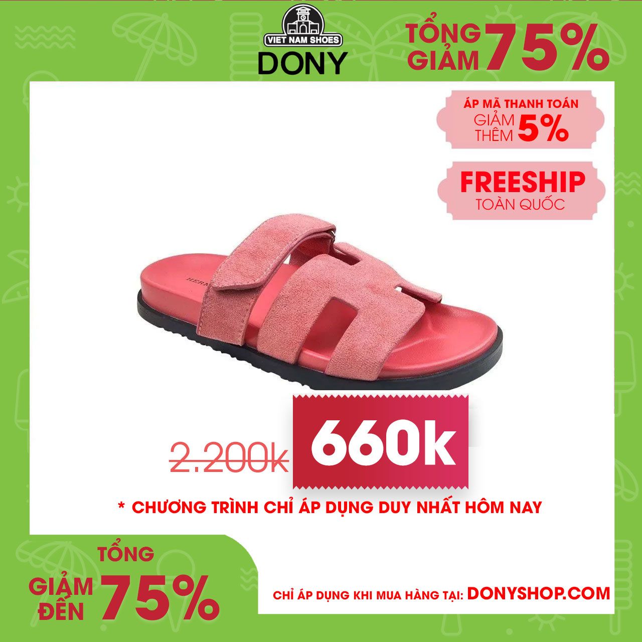Dép Nữ Sandal Da Hermes Chypre (chữ H)