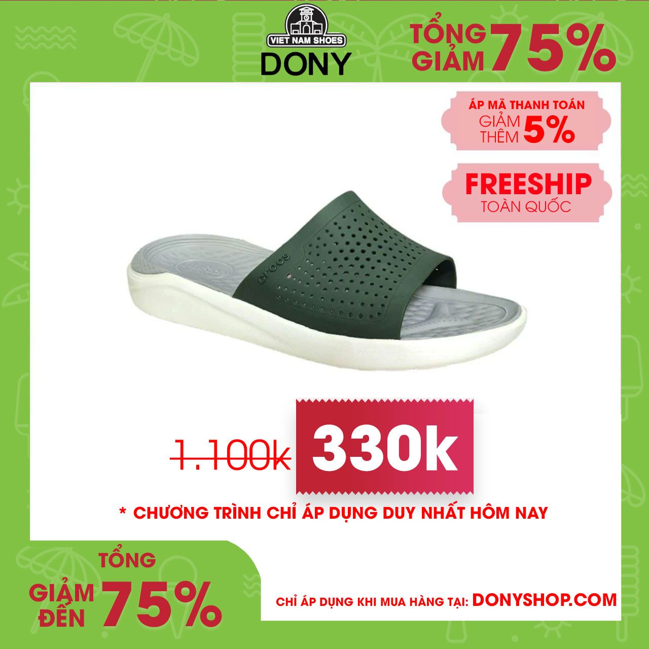 Dép quai ngang Nam Nữ Nhựa Crocs Literide Slides