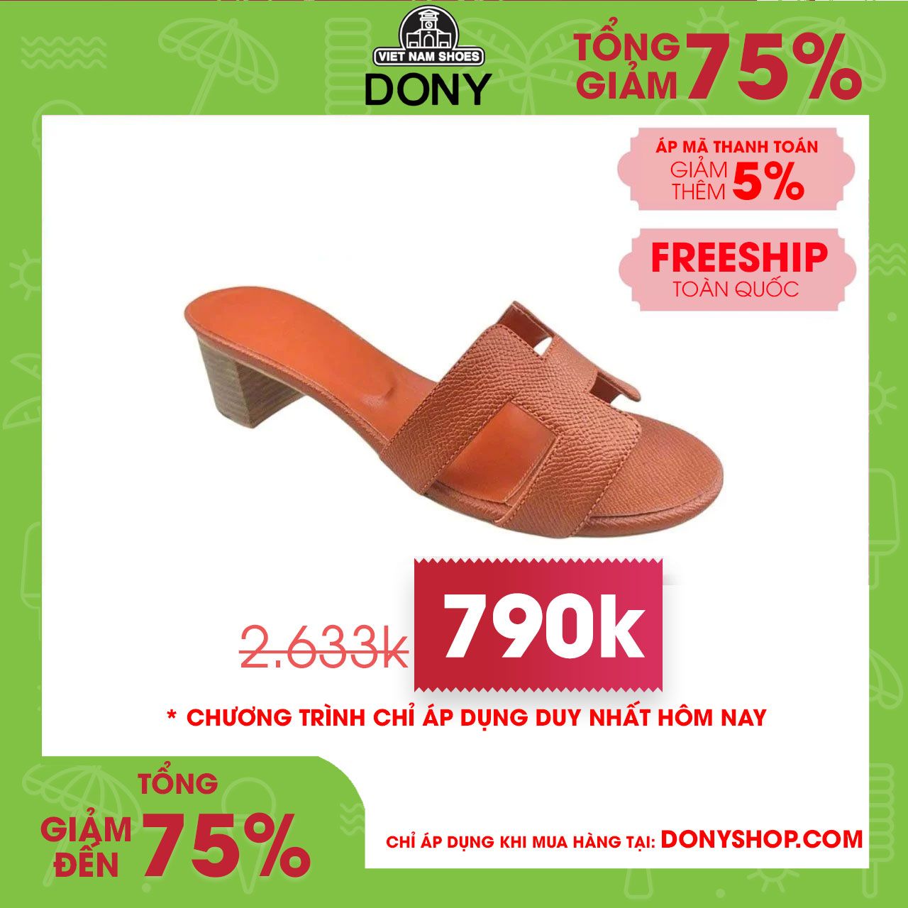 Dép Nữ Cao Gót Sandal Da Hermes Oasis