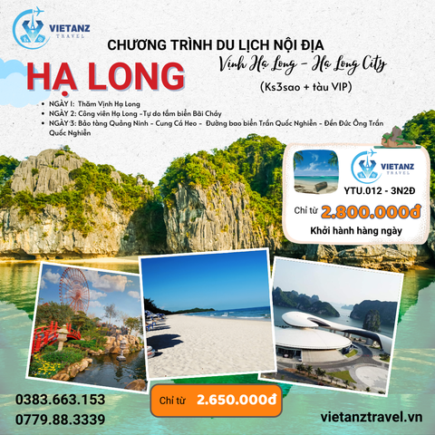 Quảng Ninh: Vịnh Hạ Long - Hạ Long City 2N1D (Khách sạn 3 sao)