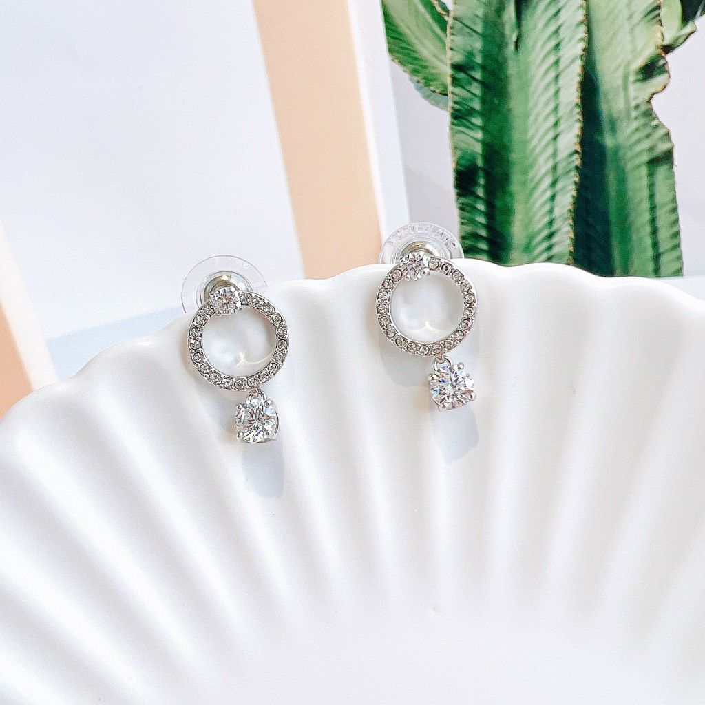 Khuyên tai Attract tròn Swarovski - Swarovski Attract hoop earrings Round cut, White, Rhodium plated