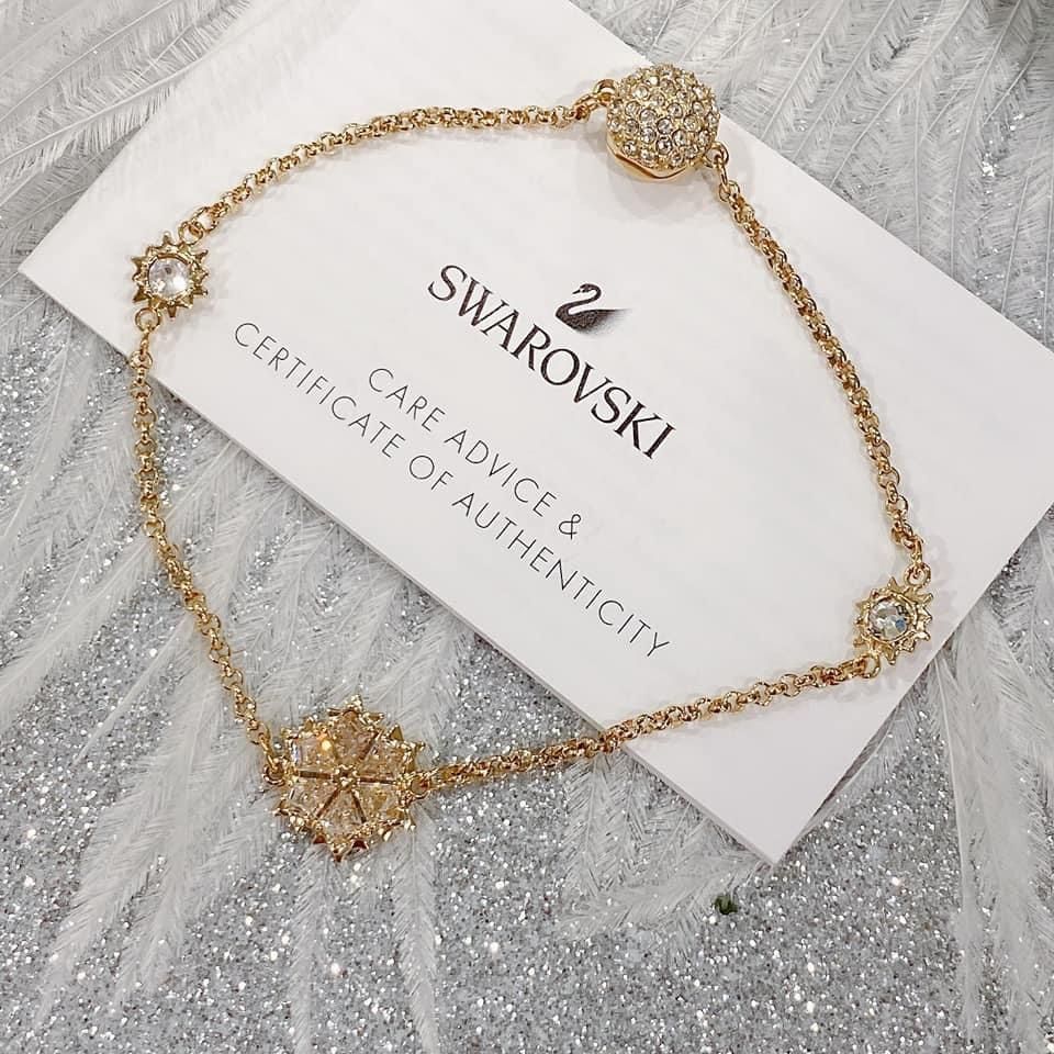 Lắc tay Swarovski hoa tuyết màu gold sz M - Swarovski Gold-tone Plated Snowflake Strand Bracelet, Size Medium