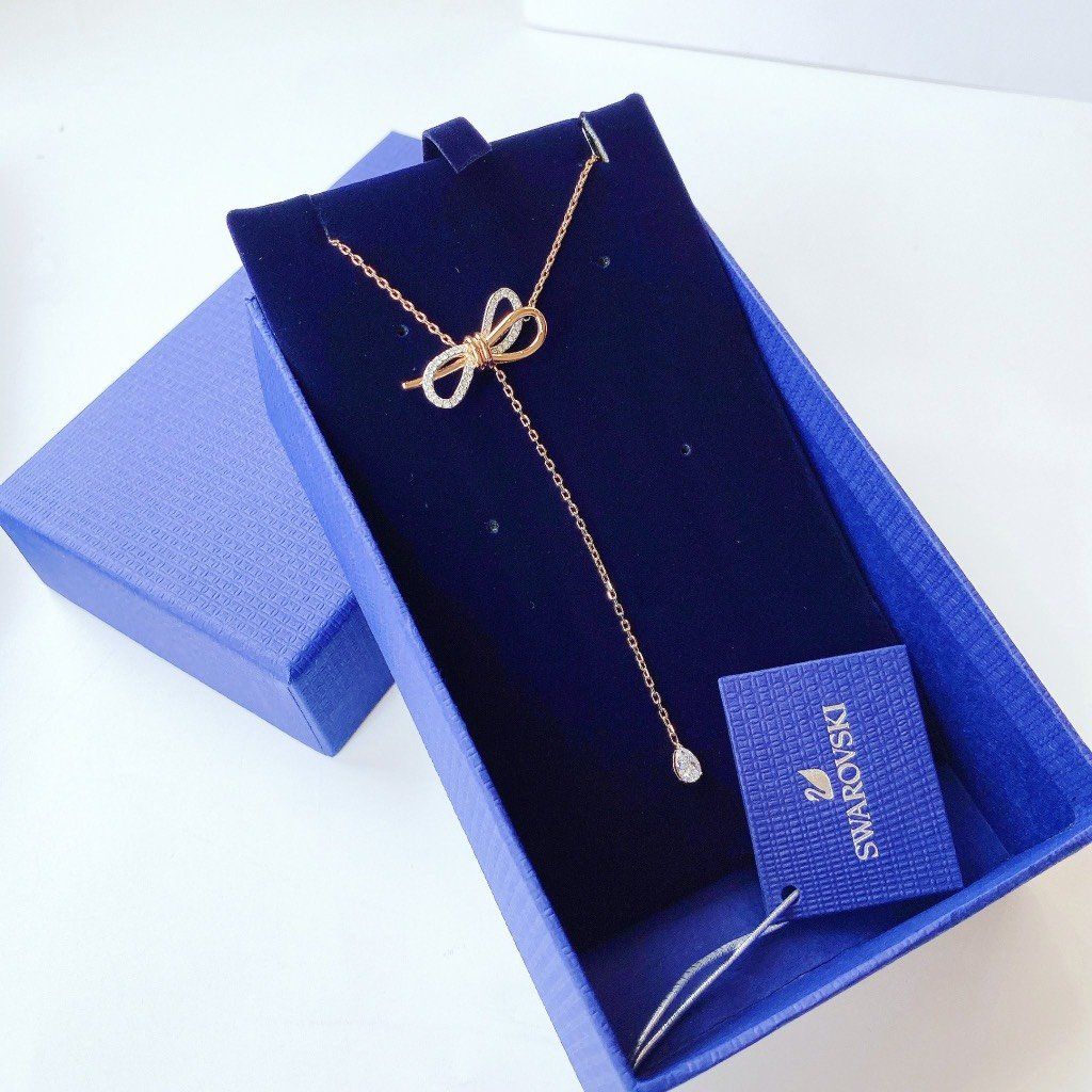 Dây chuyền Swarovski chữ Y màu vàng hồng - Swarovski Lifelong Bow necklace Bow, White, Mixed metal finish