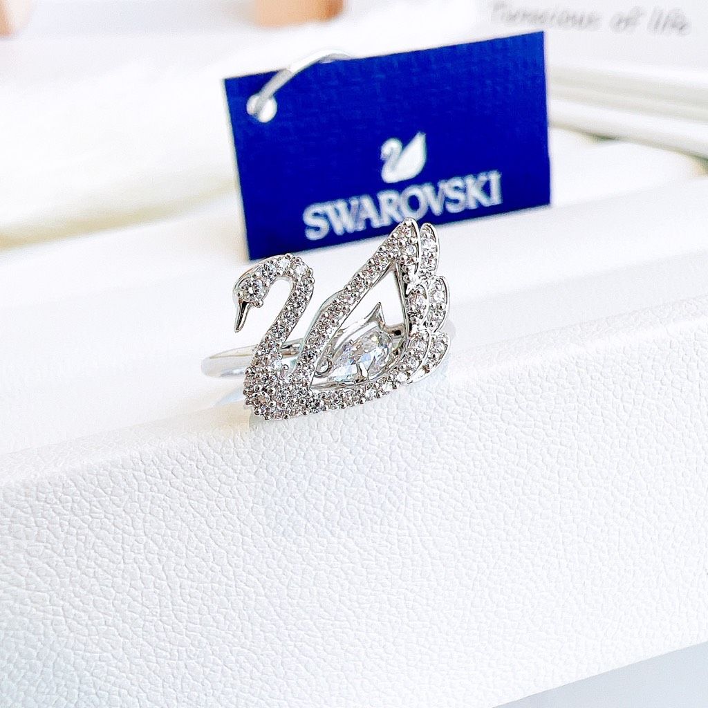 Nhẫn nga dancing trắng size 52, 55 - Swarovski Dancing Swan ring, Swan, White, Rhodium plated size 52-55