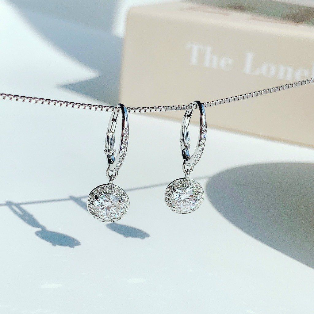Khuyên tai Swarovski Angelic dáng rơi - Swarovski Angelic drop earrings Round cut, White, Rhodium plated