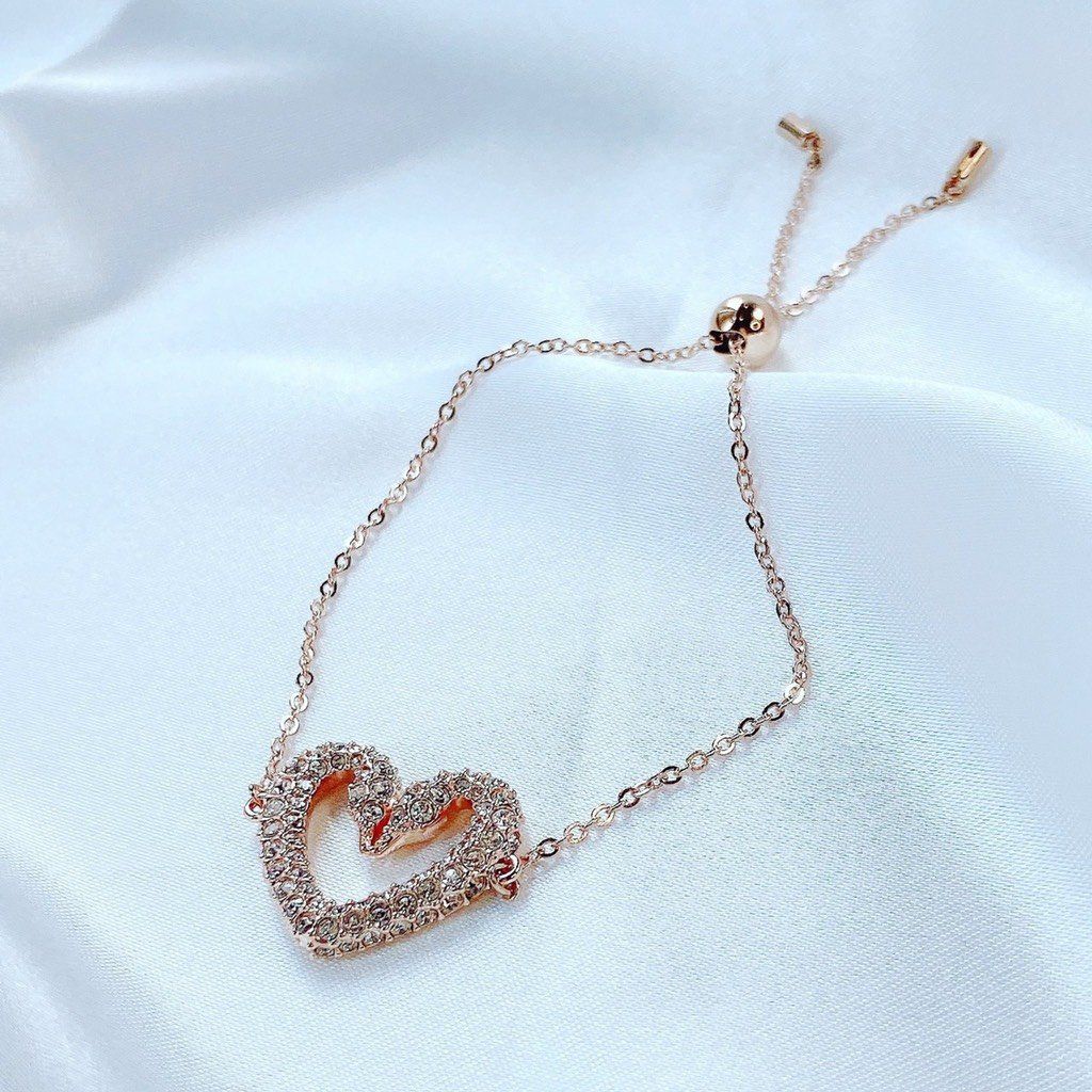 Lắc tay thiên nga chụm đầu Swarovski màu vàng hồng - Swarovski Una bracelet Heart, Medium, White, Rose gold-tone plated