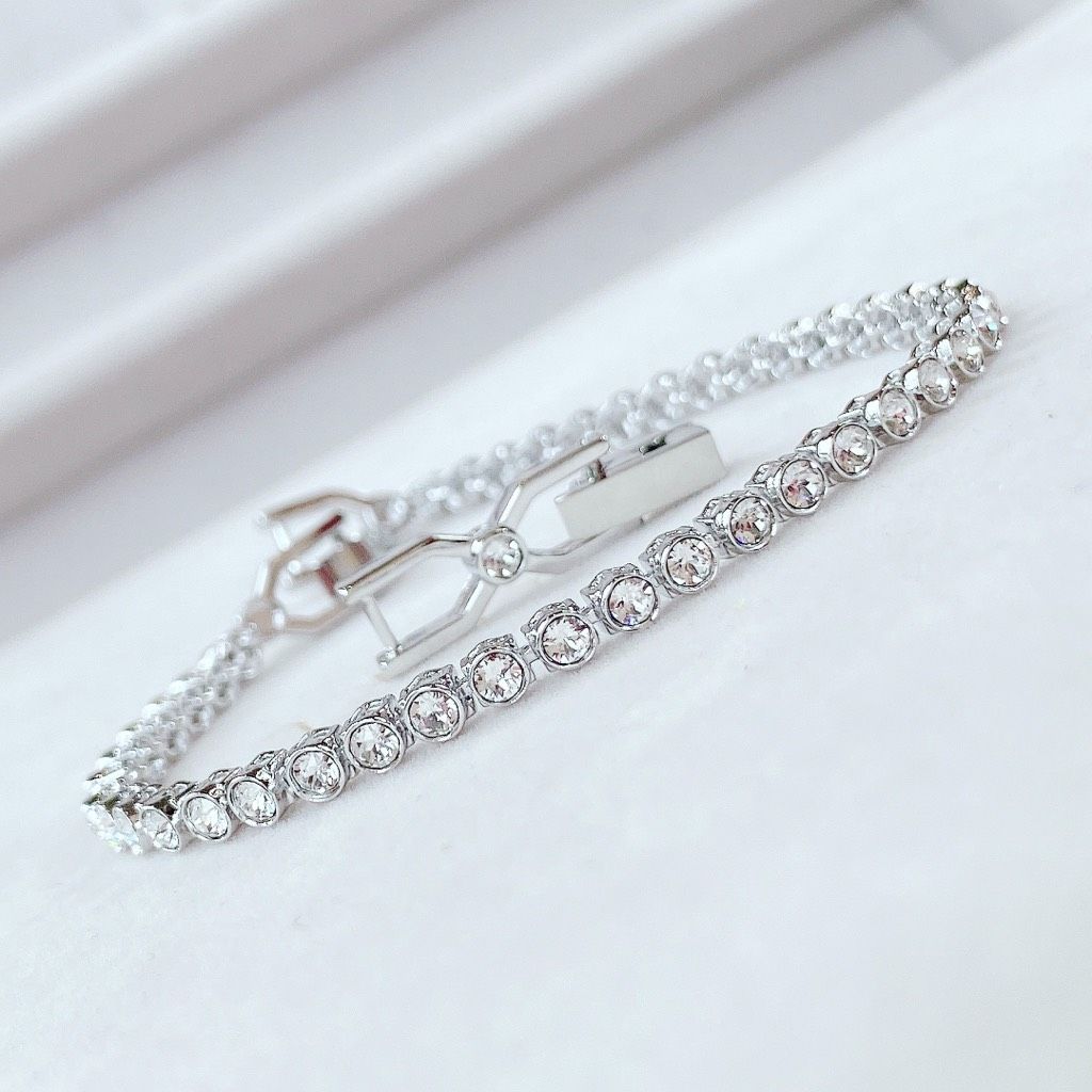 Lắc tay Swarovski Emily trắng - Swarovski Emily bracelet Round cut, White, Rhodium plated
