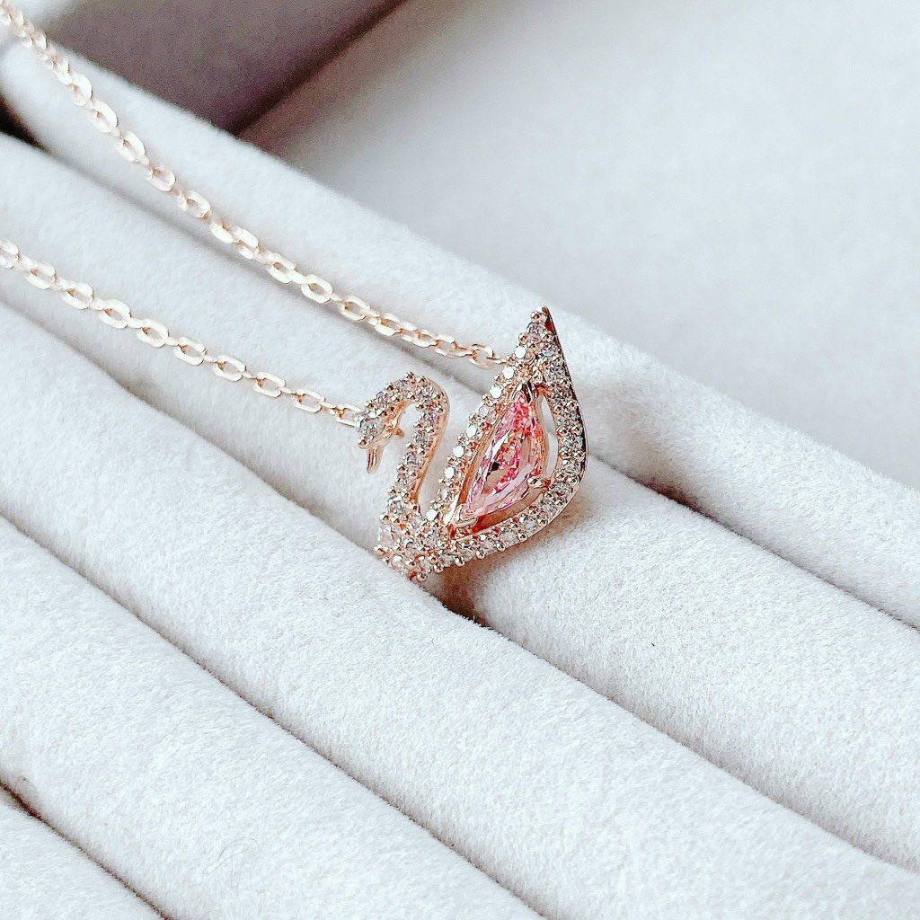Dây chuyền thiên nga dazzling hồng Swarovski siêu hot - Swarovski Dazzling Swan necklace, Pink, Rose gold-tone plated