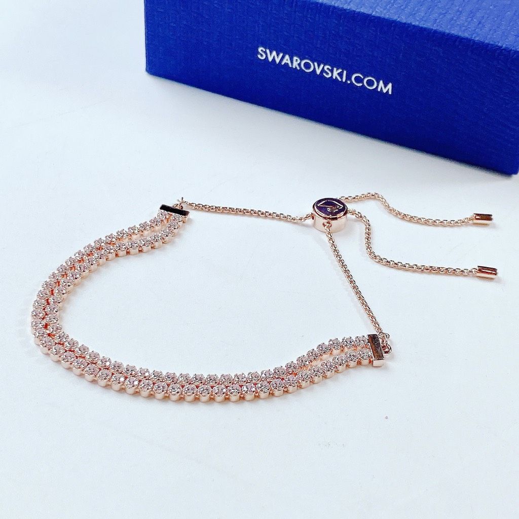 Lắc đá đôi Swarovski màu trắng/ vàng hồng - Swarovski Subtle bracelet Round cut, White, Rhodium plated