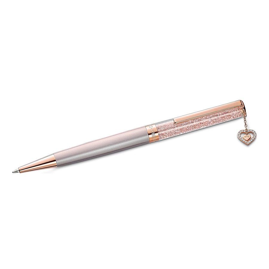 Bút ký Swarovski mẫu gắn charm tim - Swarovski Crystalline ballpoint pen Heart, Rose gold tone, Pink lacquered, Rose gold-tone plated