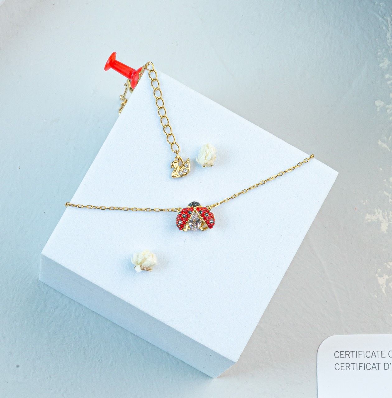 Dây chuyền Swarovski đá nhảy hình cánh cam - Swarovski Sparkling Dance Ladybug Necklace Red, Gold-tone plated
