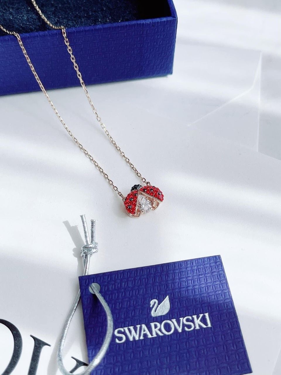 Dây chuyền Swarovski đá nhảy hình cánh cam - Swarovski Sparkling Dance Ladybug Necklace Red, Gold-tone plated