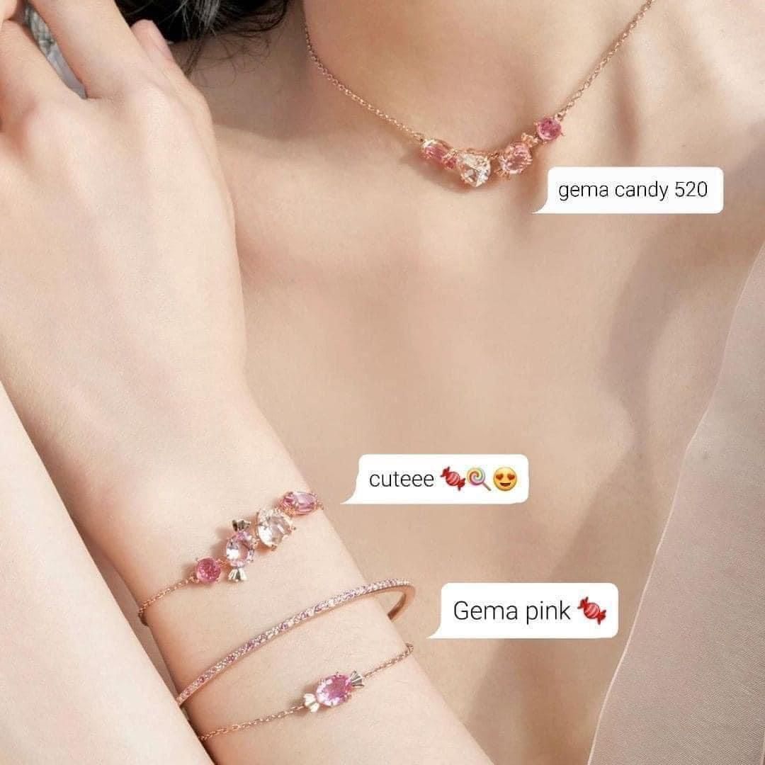 Dây chuyền Swarovski Gema kẹo ngọt - Swarovski Gema 520 pendant Candy and heart, Pink, Rose gold-tone plated