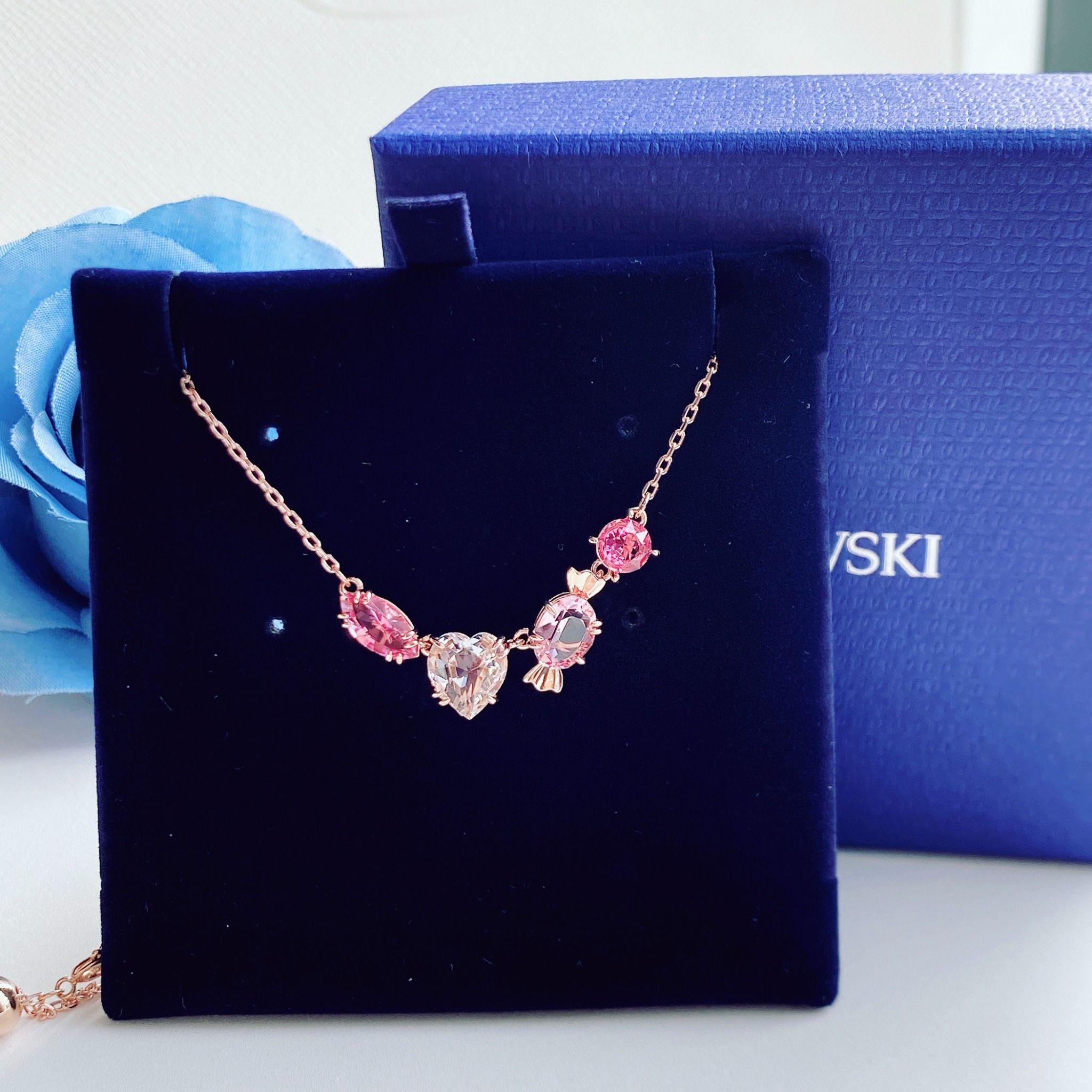 Dây chuyền Swarovski Gema kẹo ngọt - Swarovski Gema 520 pendant Candy and heart, Pink, Rose gold-tone plated