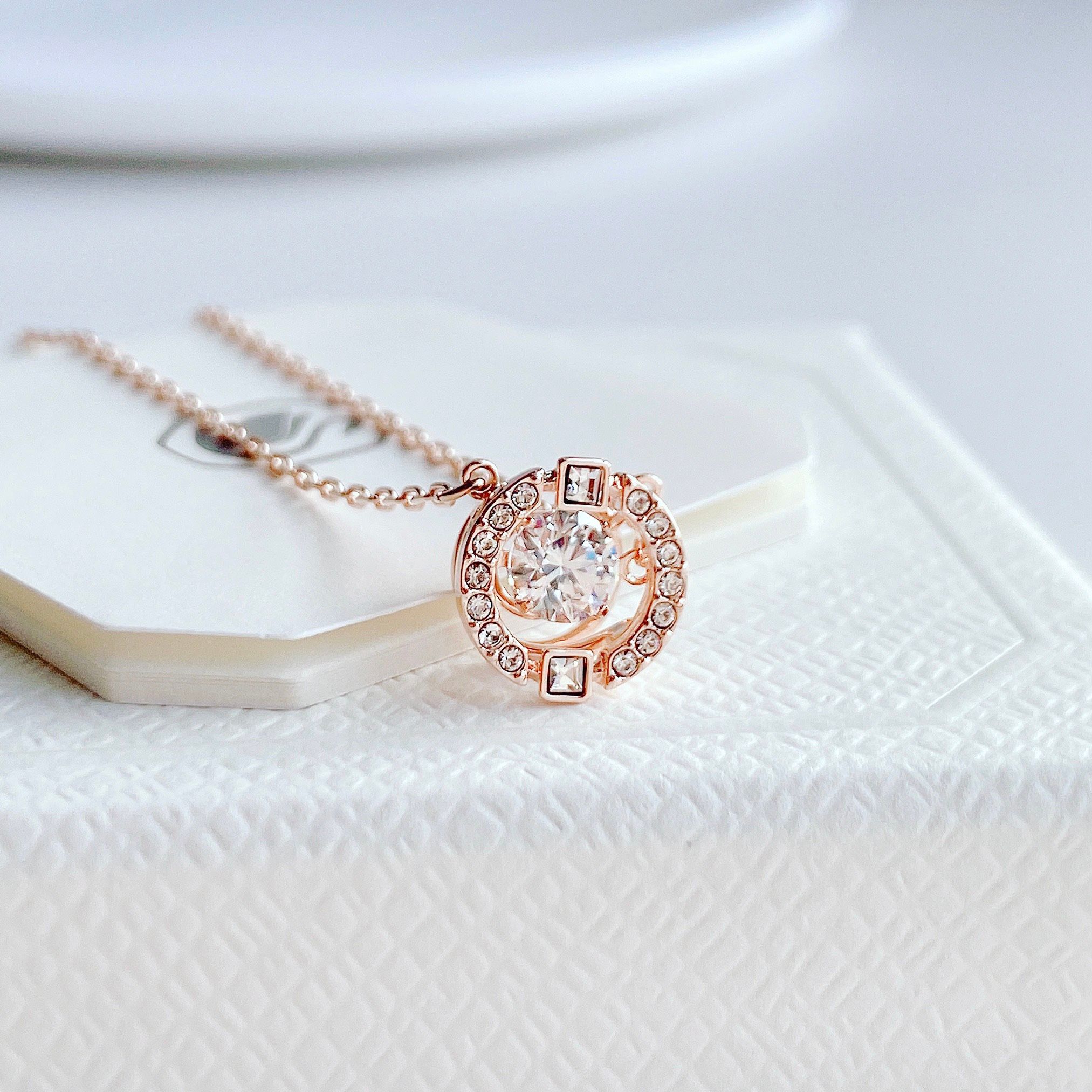 Dây chuyền Swarovski đá nhảy tròn màu vàng hồng - Swarovski Sparkling Dance necklace Round cut, White, Rose gold-tone plated