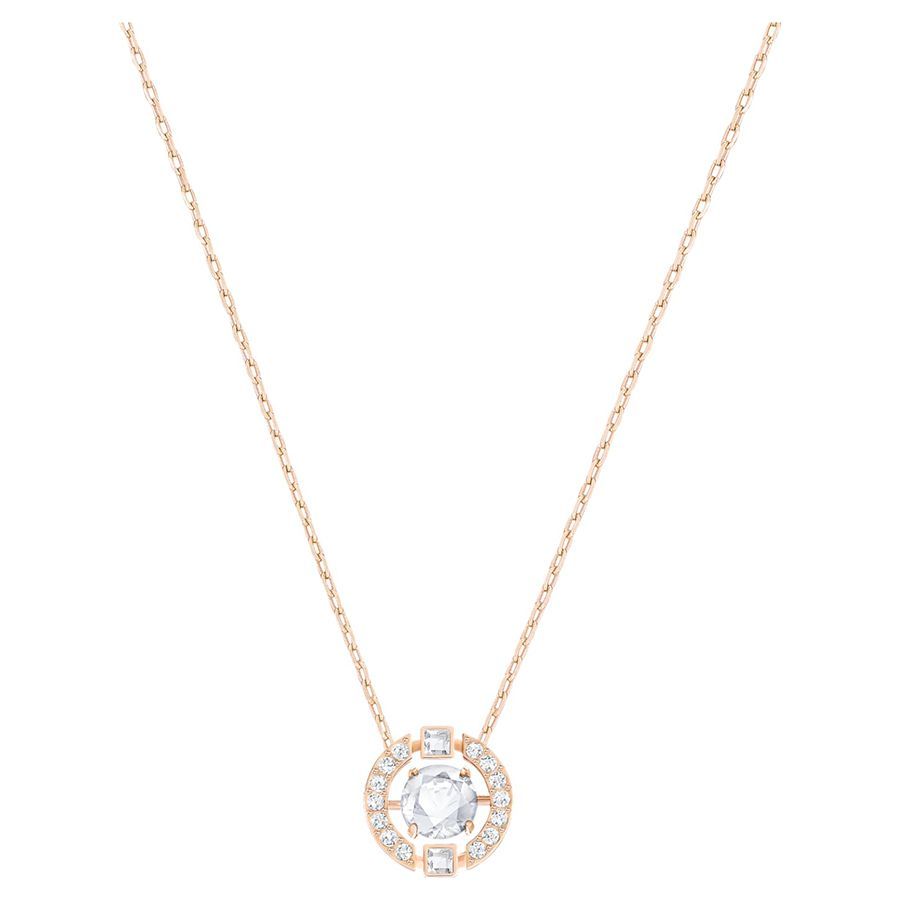 Dây chuyền Swarovski đá nhảy tròn màu vàng hồng - Swarovski Sparkling Dance necklace Round cut, White, Rose gold-tone plated