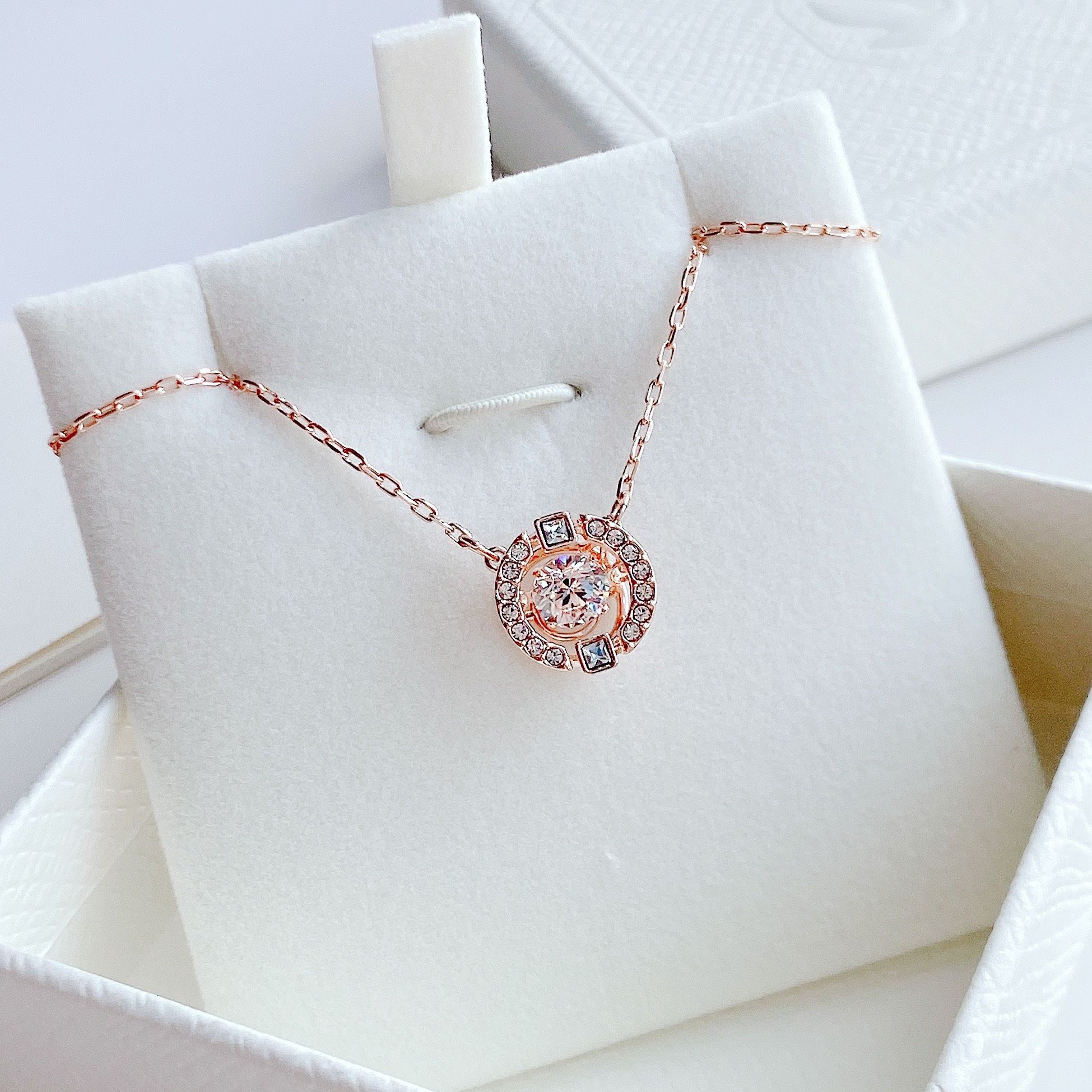 Dây chuyền Swarovski đá nhảy tròn màu vàng hồng - Swarovski Sparkling Dance necklace Round cut, White, Rose gold-tone plated