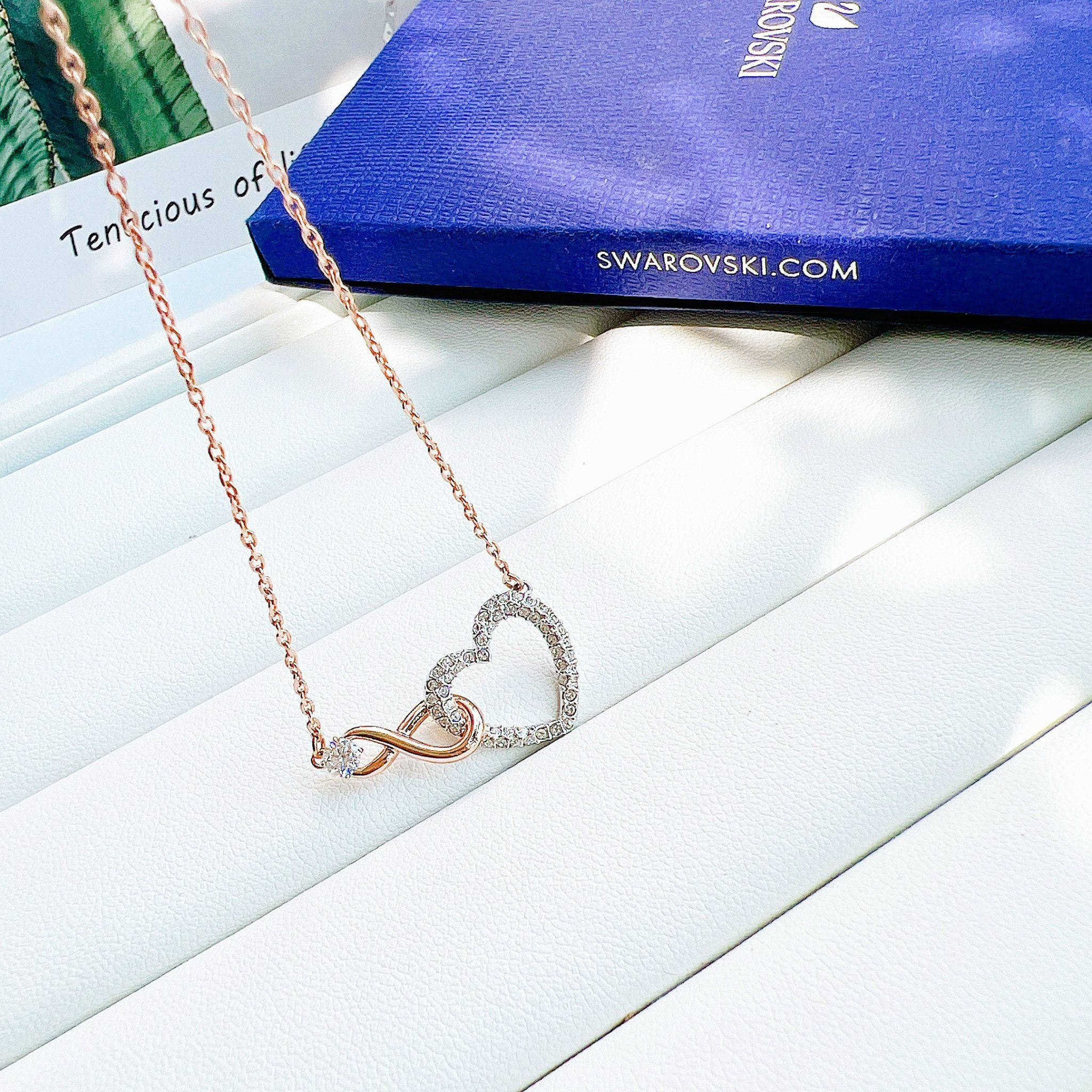 Dây chuyền Swarovski Infinity tim màu vàng hồng - Swarovski Infinity necklace Infinity and heart, White, Mixed metal finish