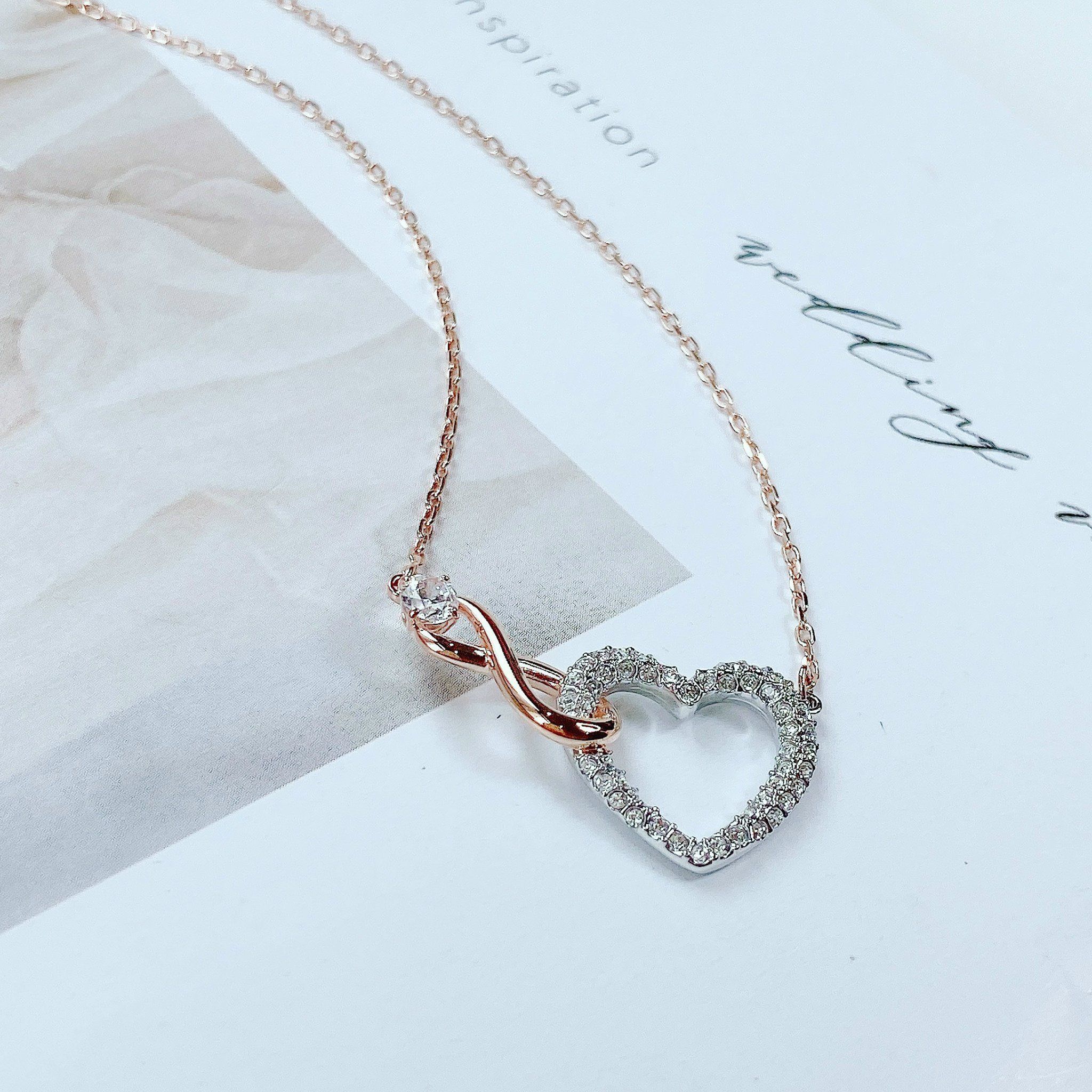 Dây chuyền Swarovski Infinity tim màu vàng hồng - Swarovski Infinity necklace Infinity and heart, White, Mixed metal finish