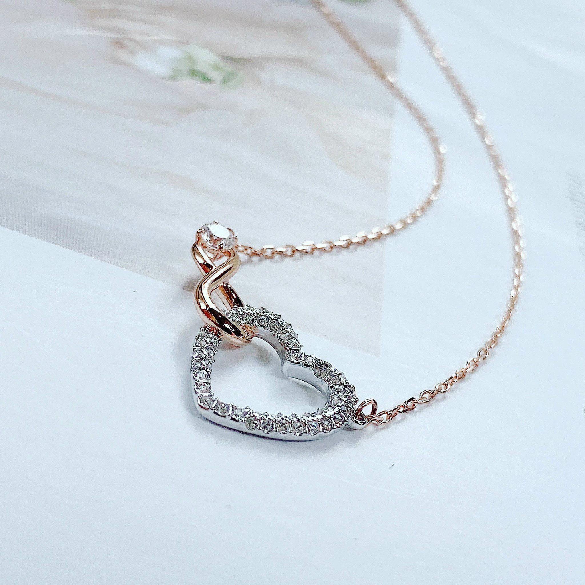 Dây chuyền Swarovski Infinity tim màu vàng hồng - Swarovski Infinity necklace Infinity and heart, White, Mixed metal finish