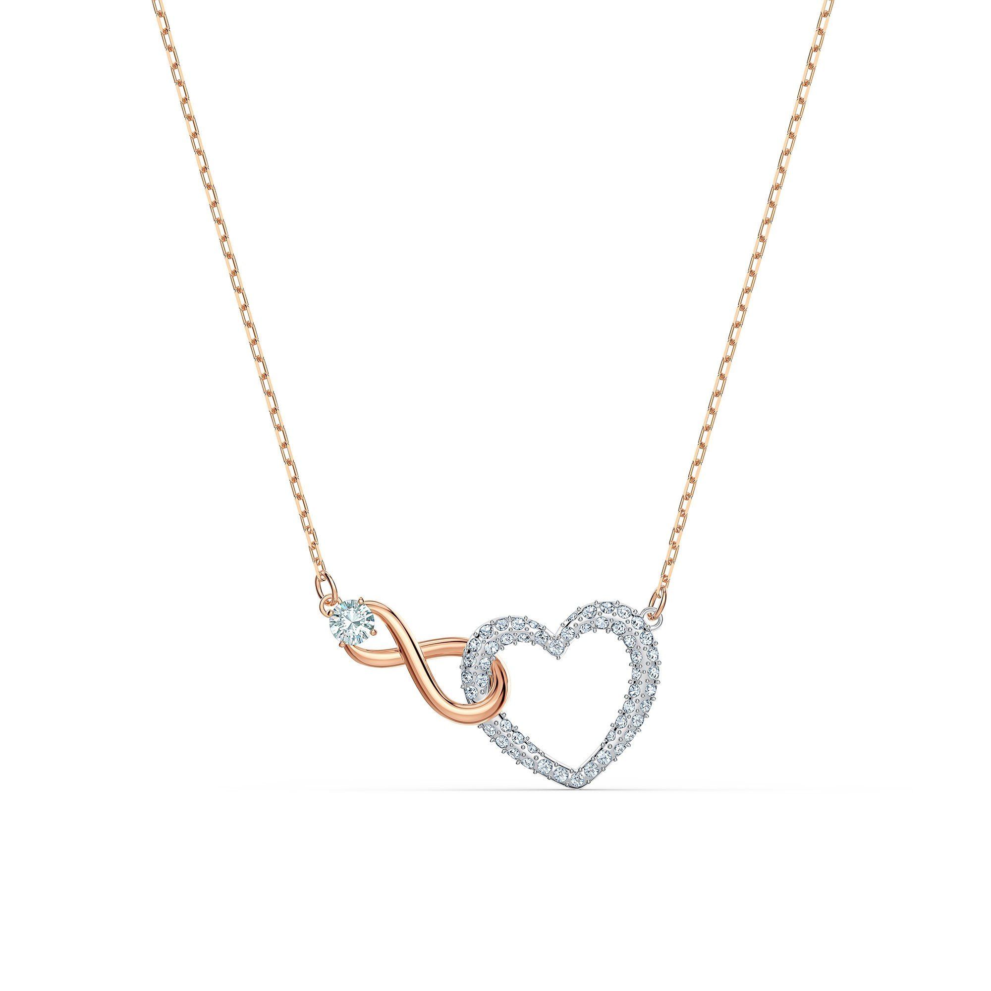 Dây chuyền Swarovski Infinity tim màu vàng hồng - Swarovski Infinity necklace Infinity and heart, White, Mixed metal finish
