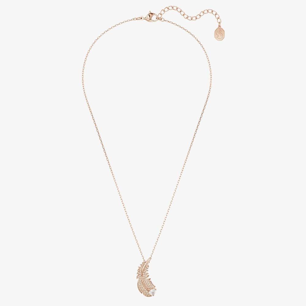 Nice pendant Feather, White, Rose gold-tone plated