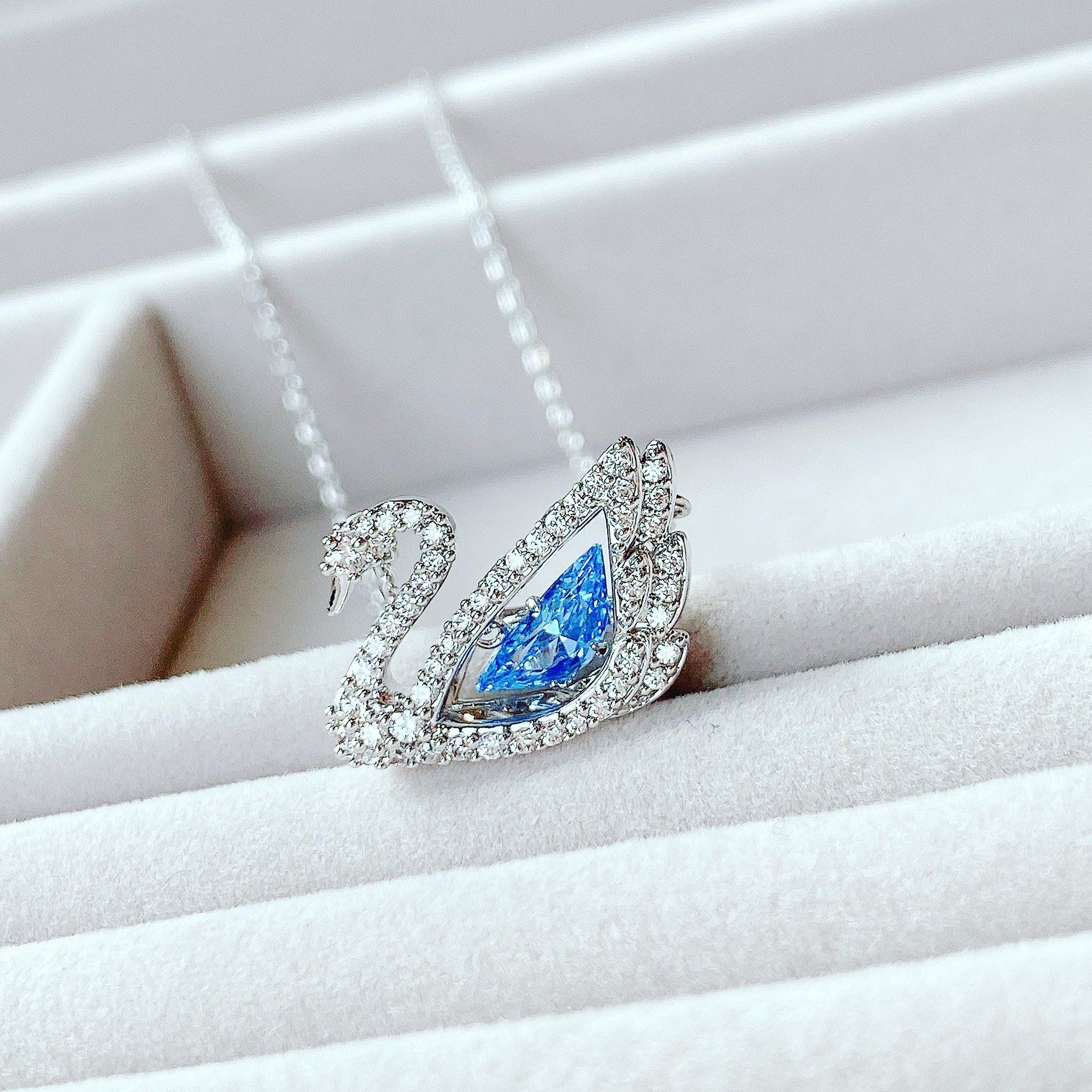 Dây chuyền thiên nga Swarovski đá nhảy xanh - Swarovski Dancing Swan necklace Swan, Blue, Rhodium plated