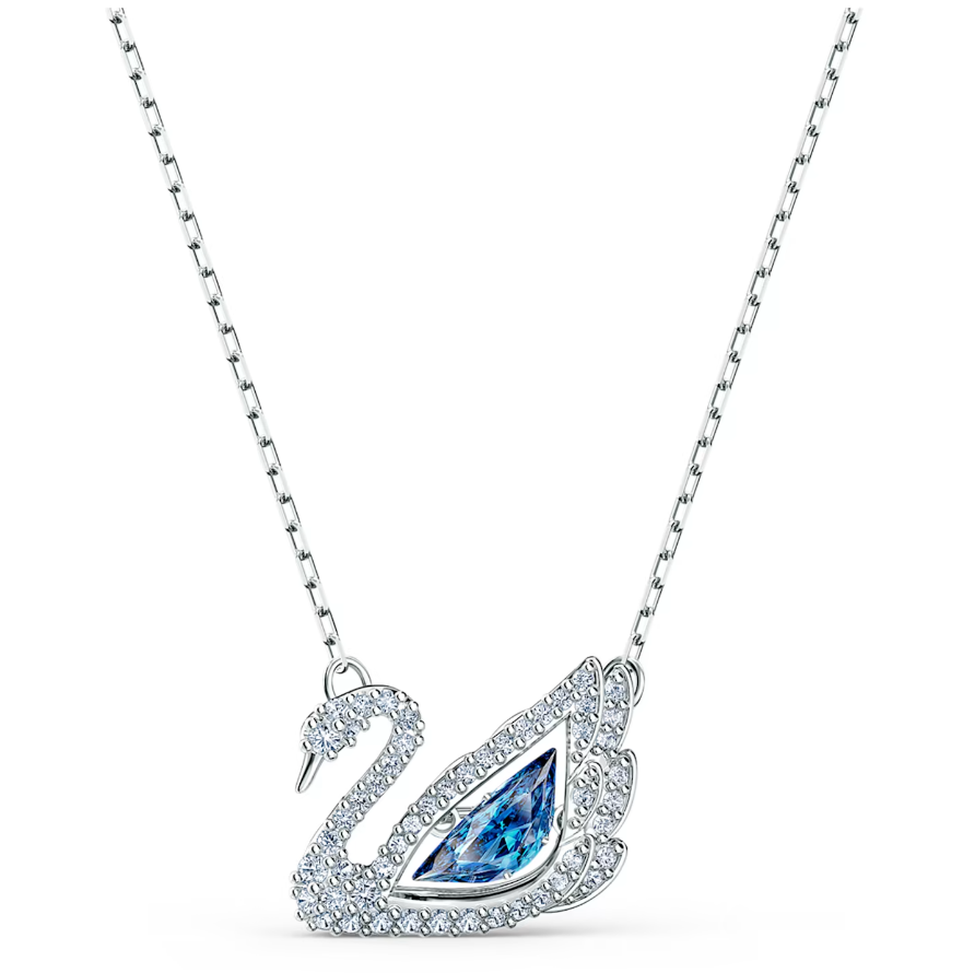 Dây chuyền thiên nga Swarovski đá nhảy xanh - Swarovski Dancing Swan necklace Swan, Blue, Rhodium plated