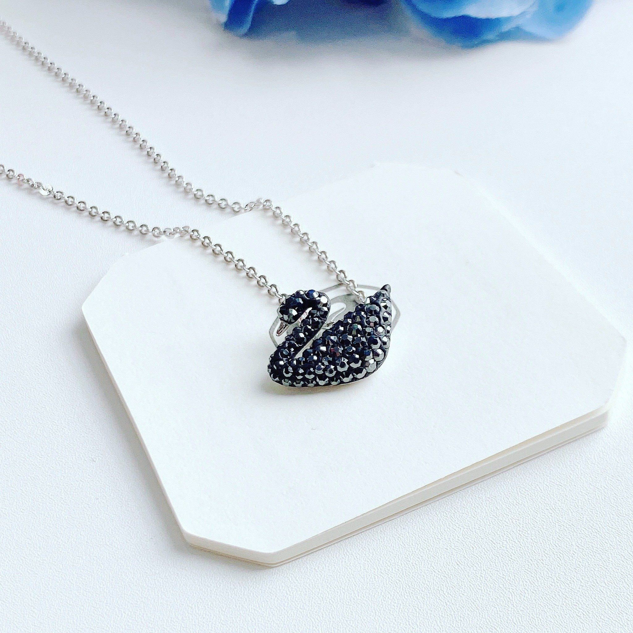 Thiên nga đen Swarovski dây bạc - Swarovski Iconic Swan pendant, Black, Rhodium plated
