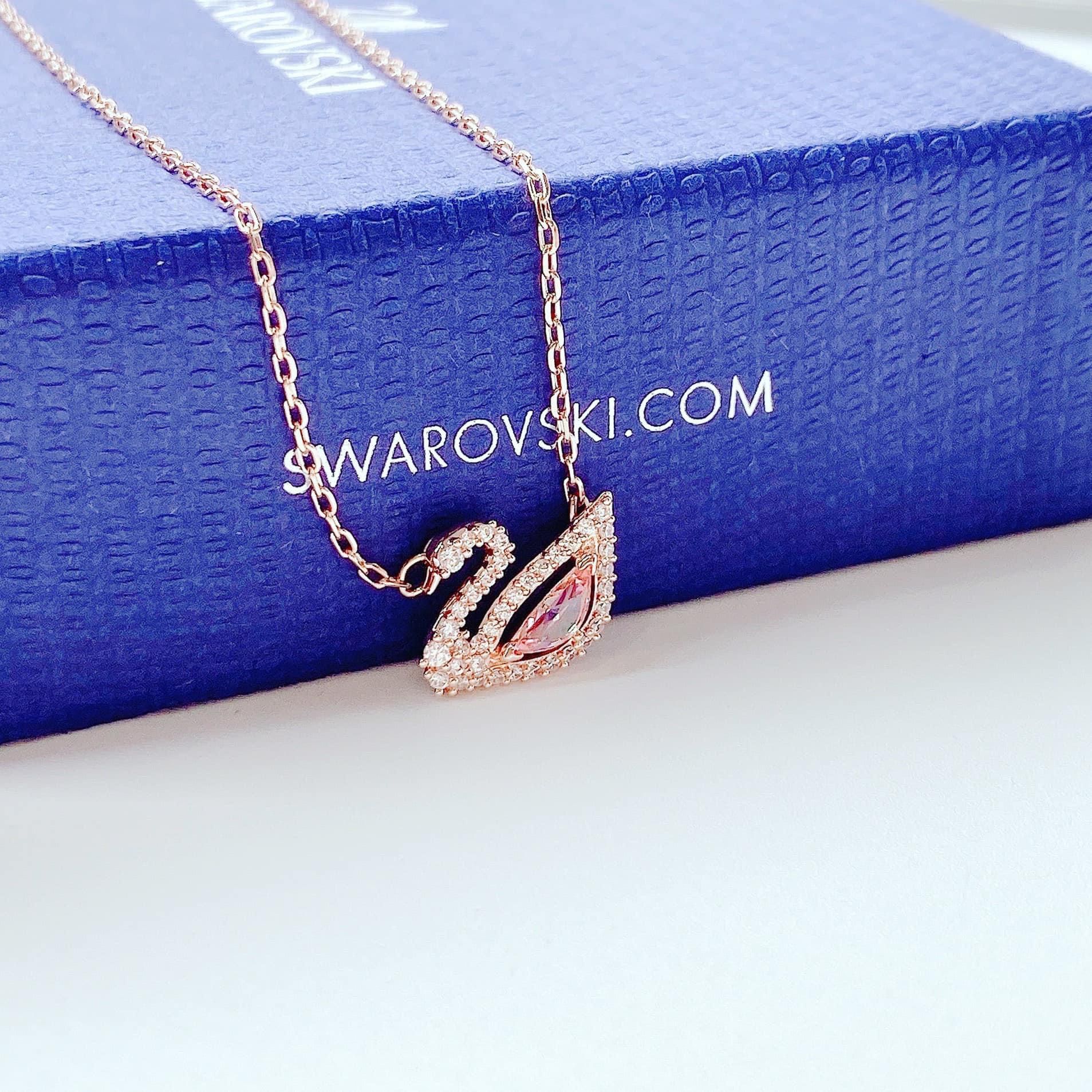 Dây chuyền thiên nga dazzling hồng Swarovski siêu hot - Swarovski Dazzling Swan necklace, Pink, Rose gold-tone plated