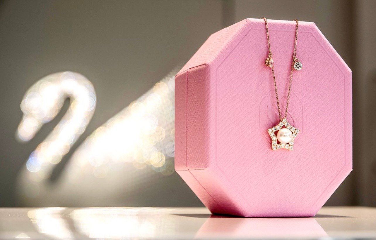 Dây chuyền Swarovski Stella màu vàng hồng - Swarovski Stella necklace Mixed cuts, Star, White, Rose gold-tone plated