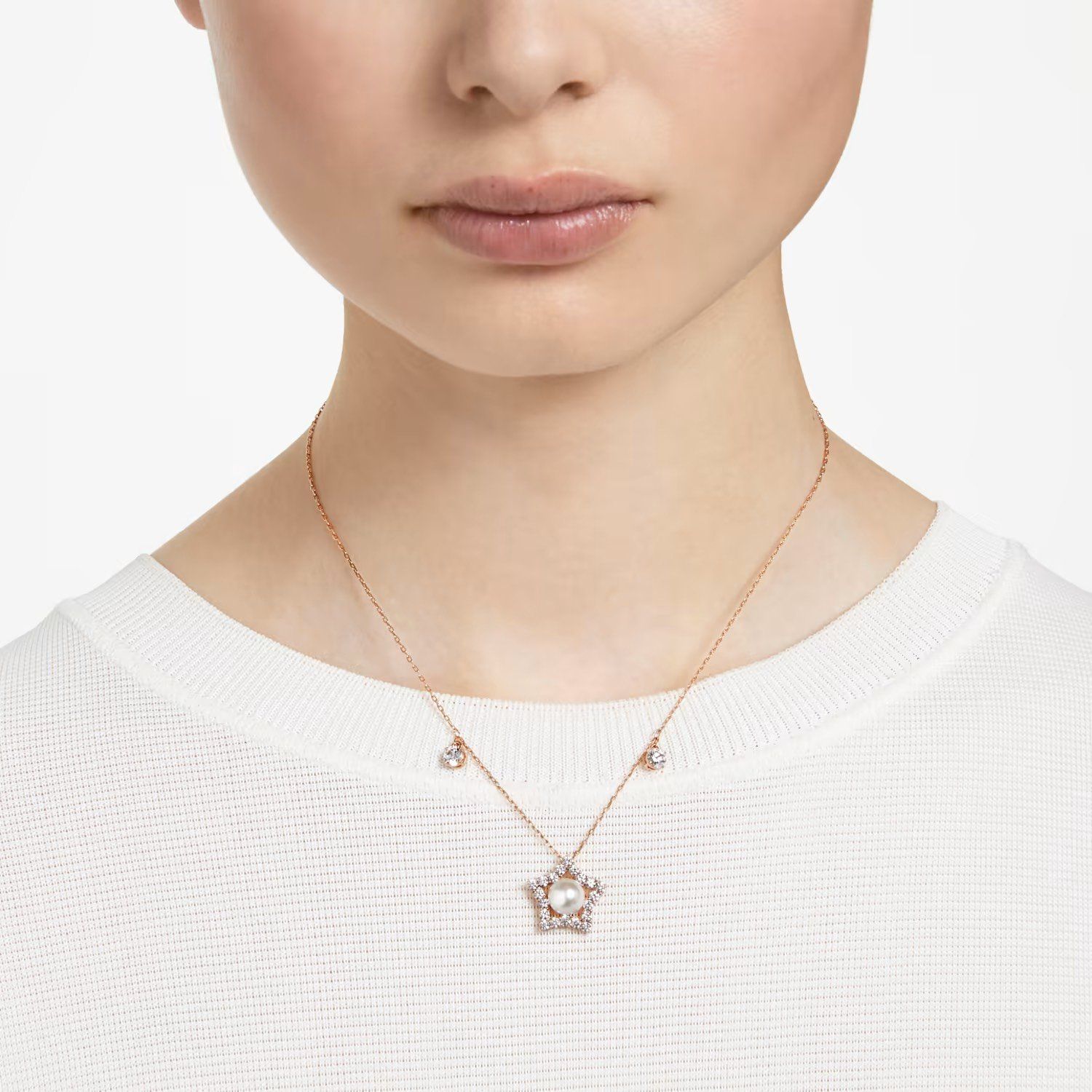 Dây chuyền Swarovski Stella màu vàng hồng - Swarovski Stella necklace Mixed cuts, Star, White, Rose gold-tone plated