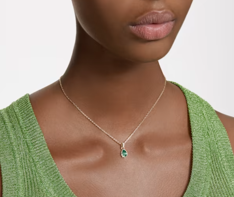Stilla pendant Pear cut, Green, Gold-tone plated