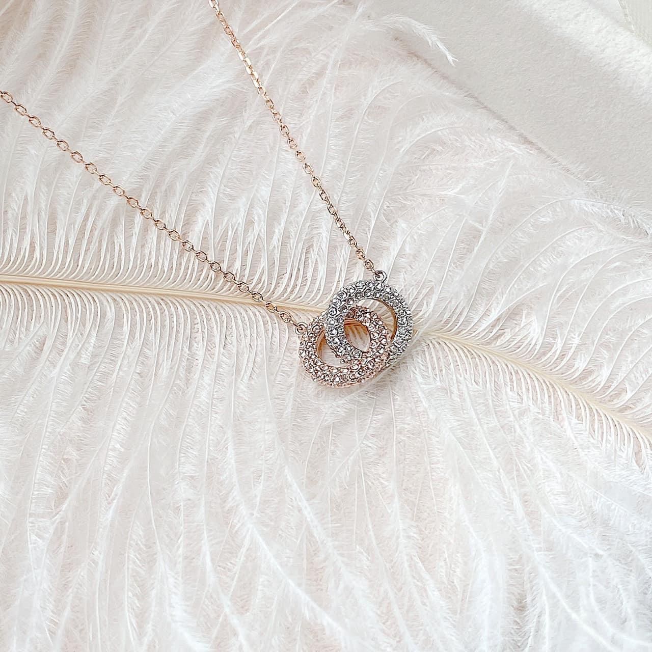 Dây chuyền Swarovski Stone mix màu trắng và rose - Swarovski Stone necklace Intertwined circles, White, Rose gold-tone plated