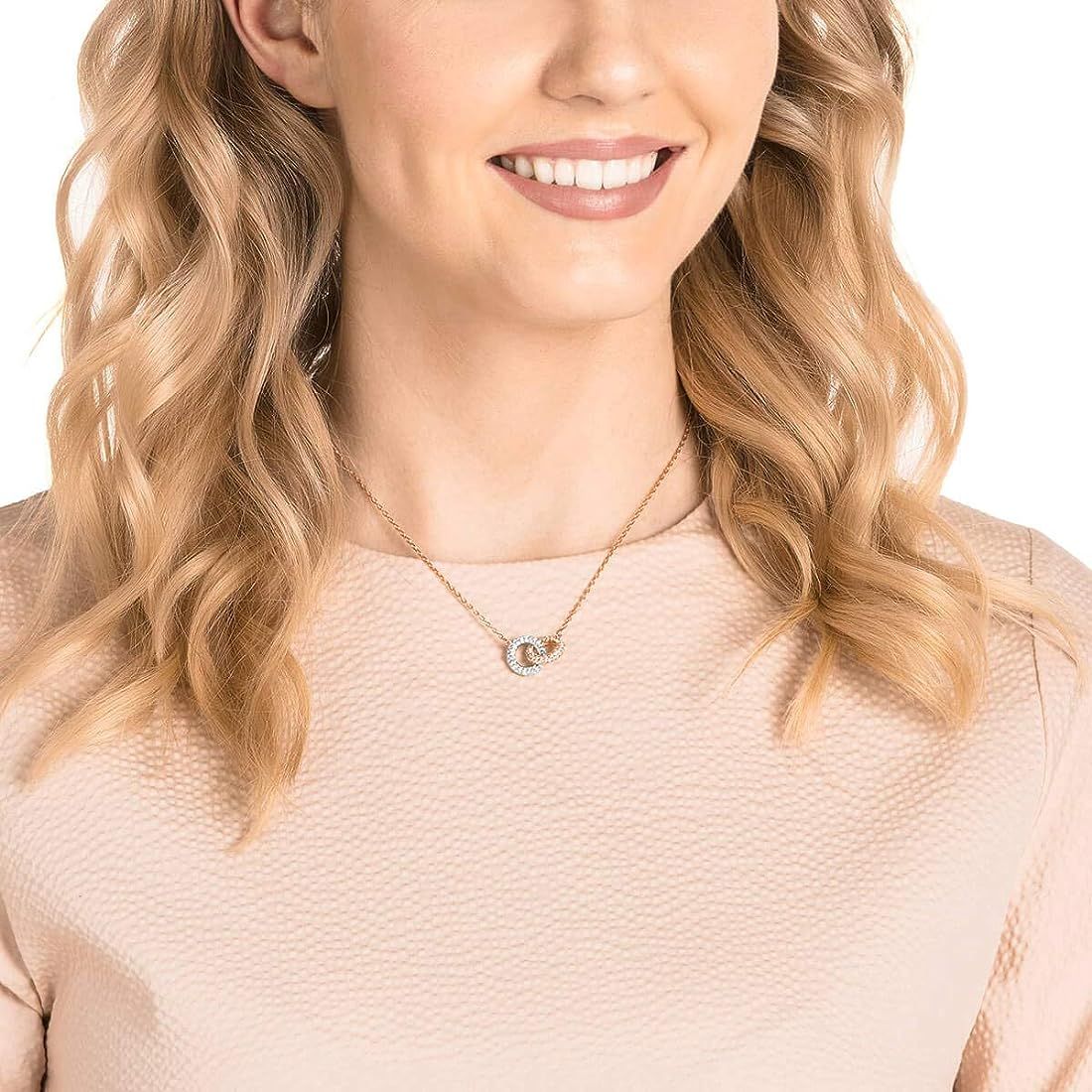 Dây chuyền Swarovski Stone mix màu trắng và rose - Swarovski Stone necklace Intertwined circles, White, Rose gold-tone plated