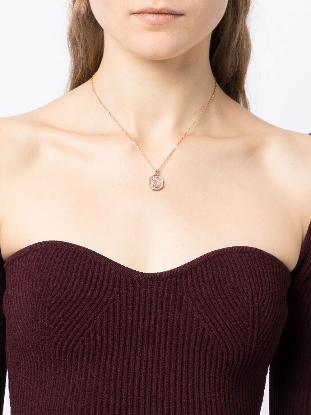 Dây chuyền thiên nga Swarovski khắc thiên nga đeo 2 mặt màu vàng hồng - Swarovski Signum pendant Swan, White, Rose gold-tone plated