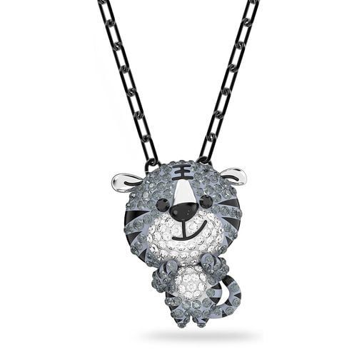 Zodiac Tiger pendant Tiger, Gray, Ruthenium plated